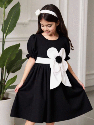 Elegant Blossom Bow Black Dress